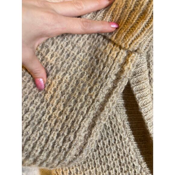 Vintage 70's Maxi Chunky Knit Mohair Wool Cardigan Beige 2 Button Casual Sweater - Picture 7 of 16